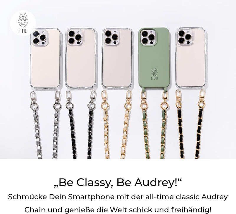 ETUUI Universale Handykette Audrey Chain Long Gold Beige Kette zum Umhängen I Handy Umhängeband komp