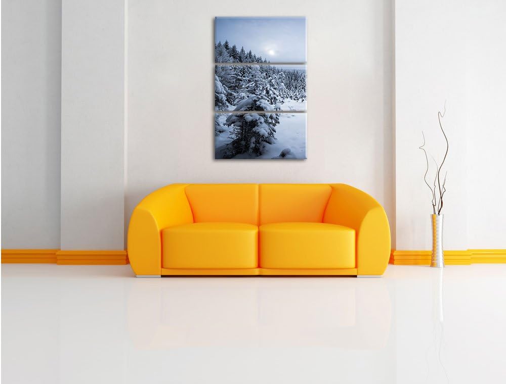 Pixxprint Winterlandschaft vereister See 3-Teiler Leinwandbild 120x80 Bild auf Leinwand