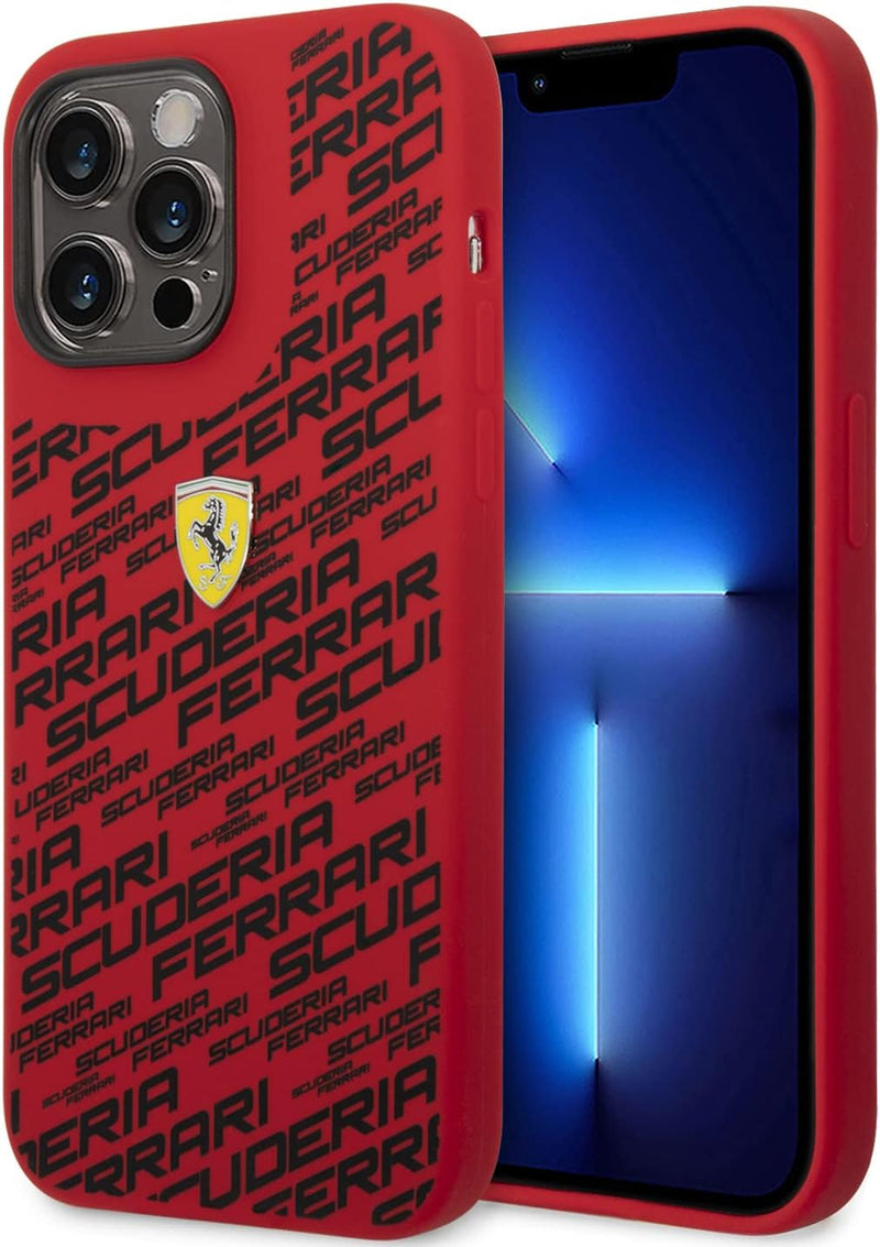 Ferrari Handyhülle für iPhone 14 Pro Max in Rot Gedruckt Scuderia Flüssigsilikon Glatt & Anti-Scratc