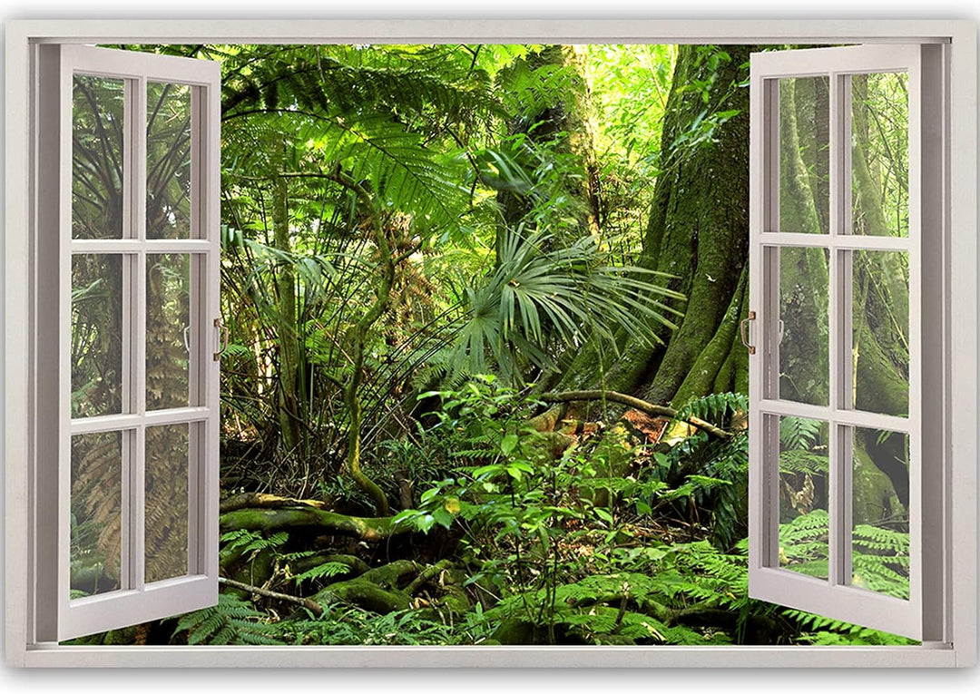 Feeby Bild auf Vlies Leinwand Blick Durch Ein Fenster 3D-Illusion 90x60 cm Kunstdruck Modern Wandbil