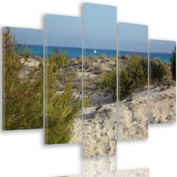 Leinwandbild Landschaft 5 TLG Bild Kunstdruck Strand Dünen See bunt 250x120 cm Leinwandbild 250x120
