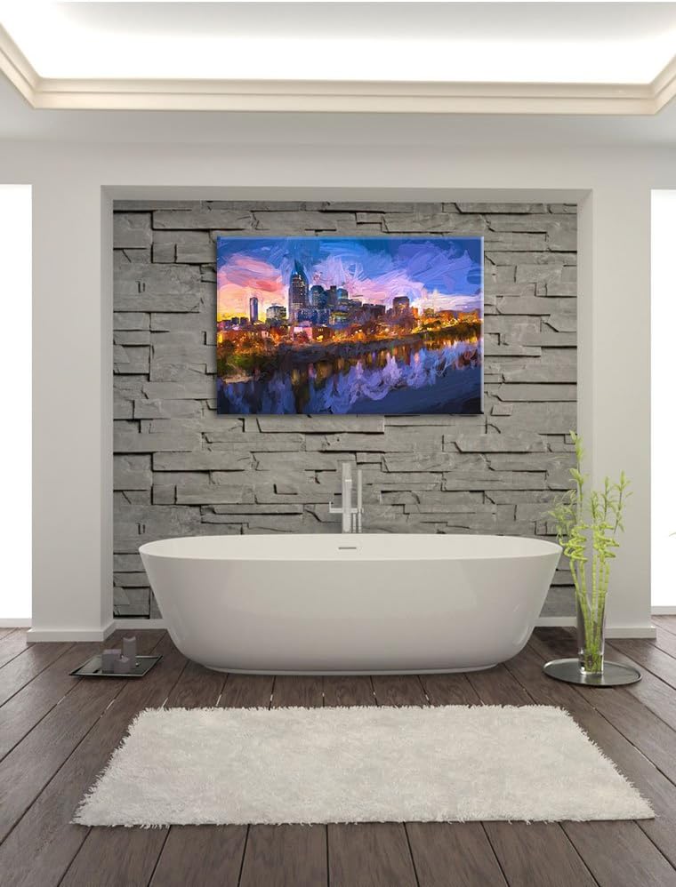 Pixxprint Nashville Skyline Panorama Kunst Pinsel Effekt, Format: 100x70 auf Leinwand, 100x70