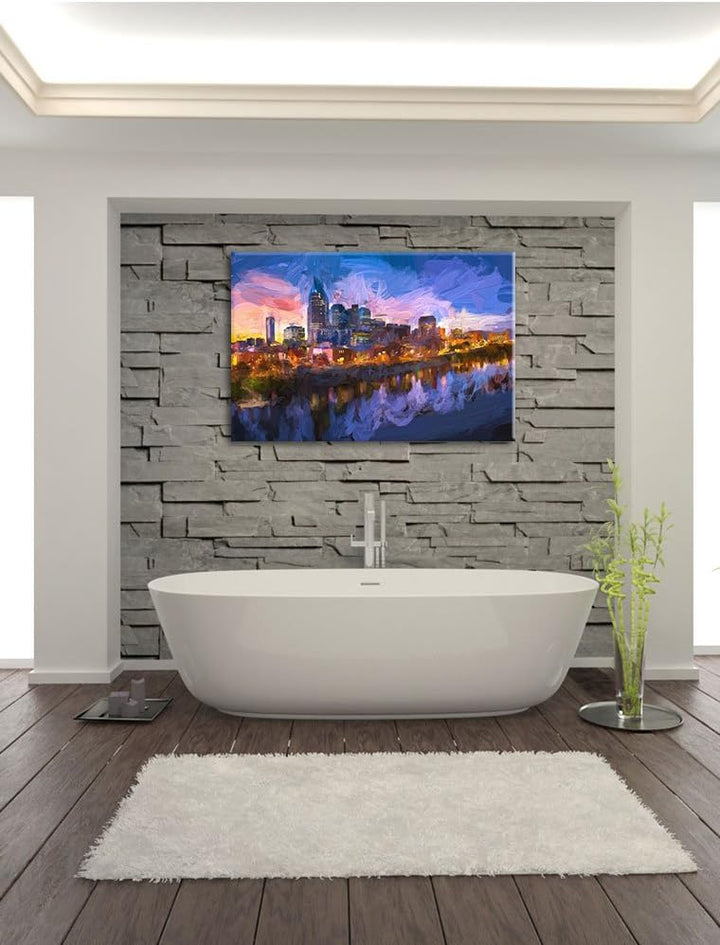 Pixxprint Nashville Skyline Panorama Kunst Pinsel Effekt, Format: 100x70 auf Leinwand, 100x70