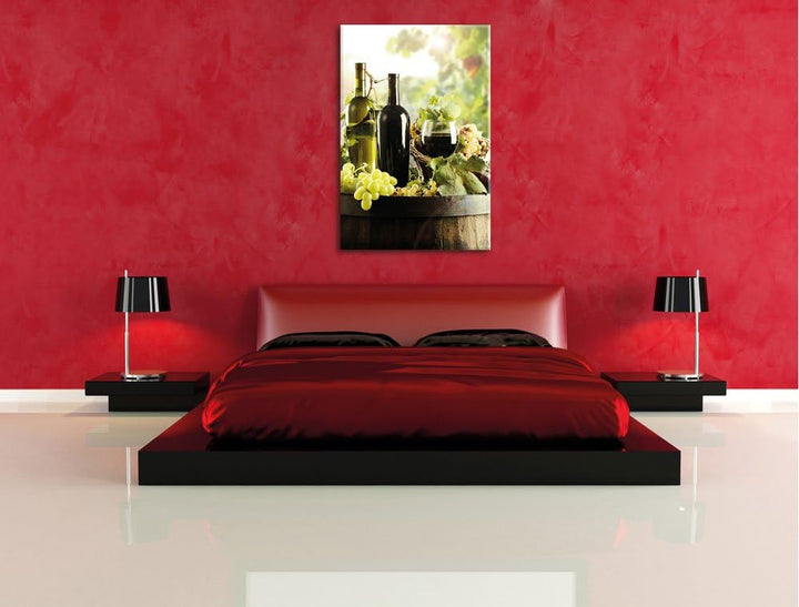 Weintrauben am Fass, Format: 100x70 auf Leinwand, XXL riesige Bilder fertig gerahmt mit Keilrahmen,