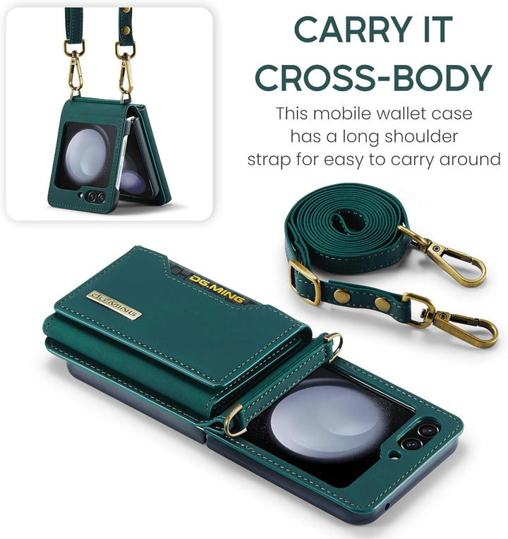 UDBKKDX Brieftasche Handyhülle für Samsung Galaxy Z Flip 5, hülle Mattes Leder mit Ständer Kameralin