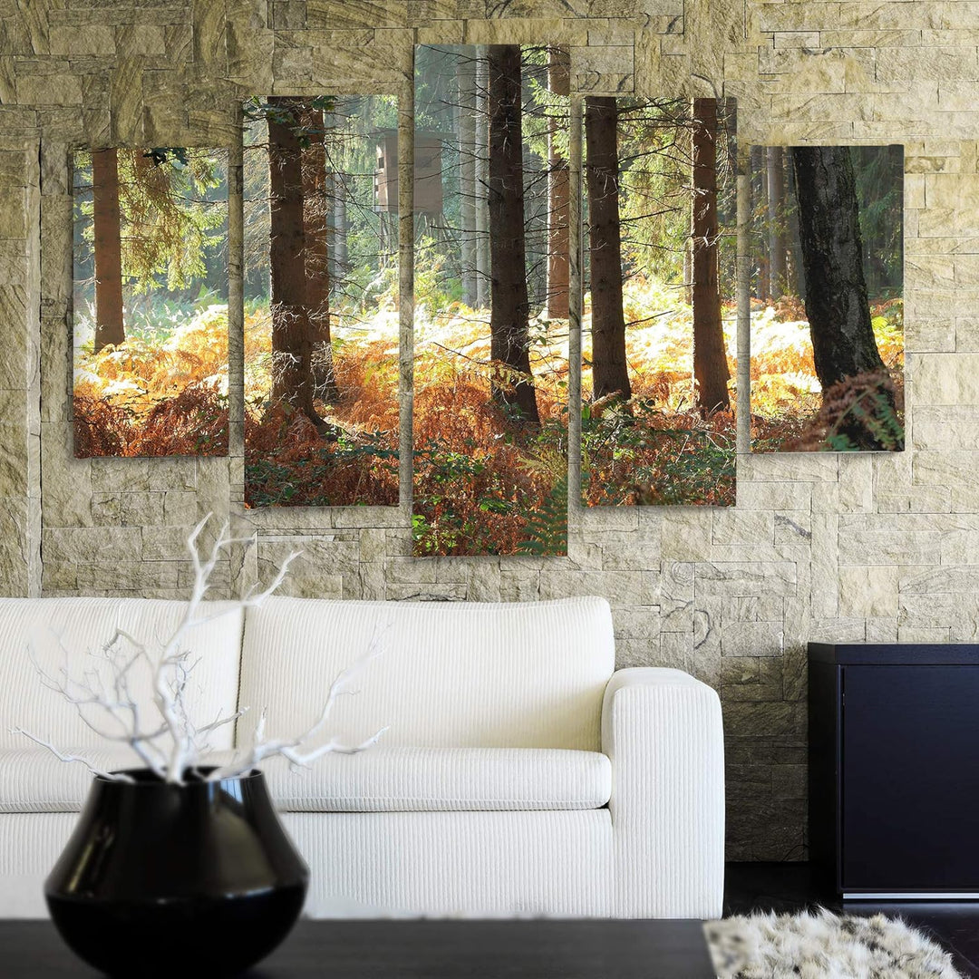 Bilder 5 Teilig Natur Deco Panel Kunst Wald Bäume Landschaft bunt 100x70 cm Deco panel 100x70 cm I,
