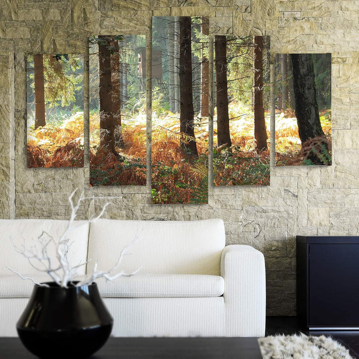 Bilder 5 Teilig Natur Deco Panel Kunst Wald Bäume Landschaft bunt 100x70 cm Deco panel 100x70 cm I,