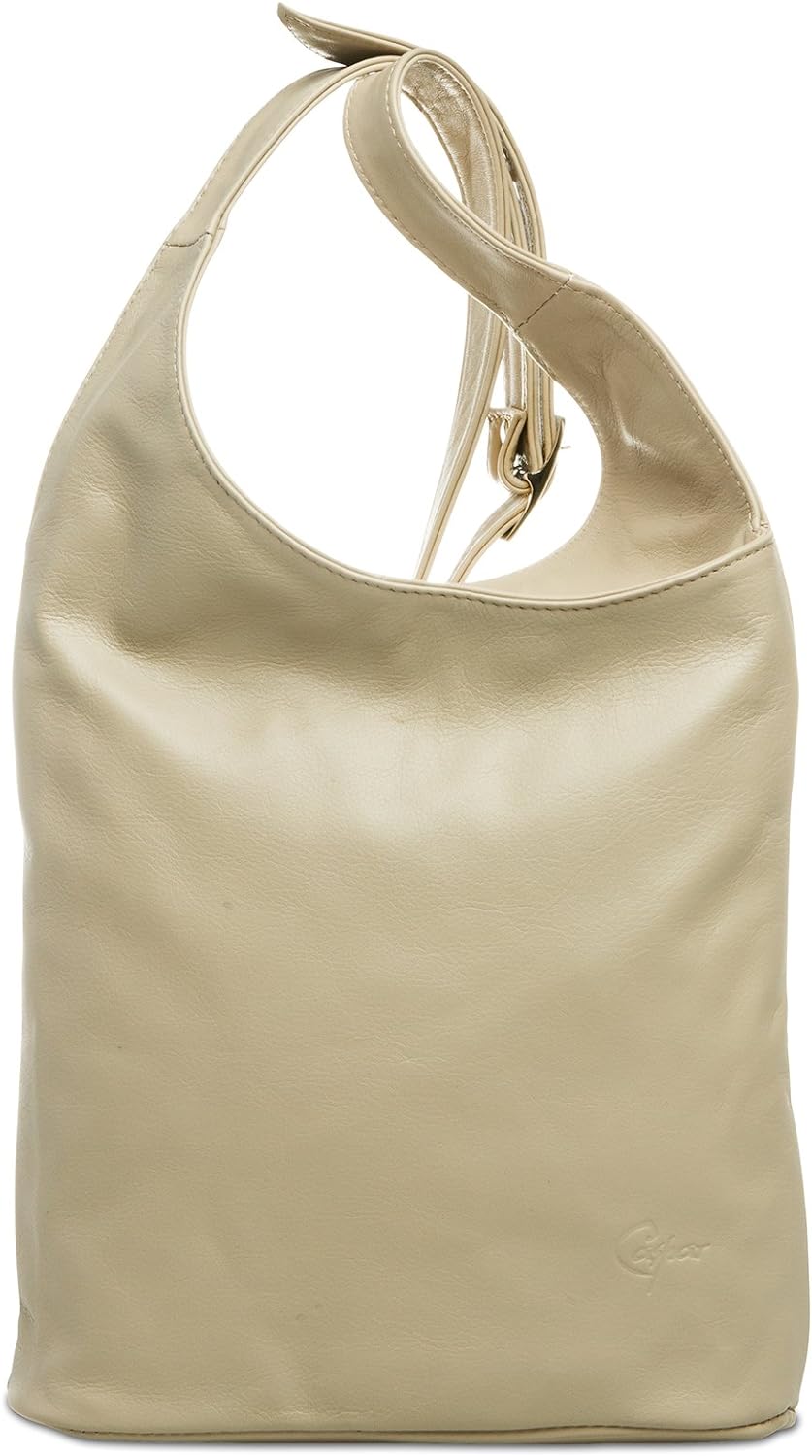 Caspar TL764 Damen Umhängetasche Messenger Bag aus feinstem Nappaleder Einheitsgrösse Beige, Einheit