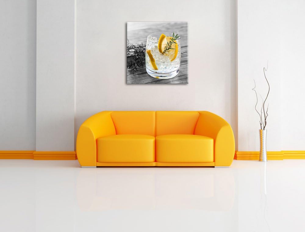 Pixxprint Drink mit Zitrone und Rosmarin als Leinwandbild/Grösse: 70x70 cm/Wandbild/Kunstdruck/ferti