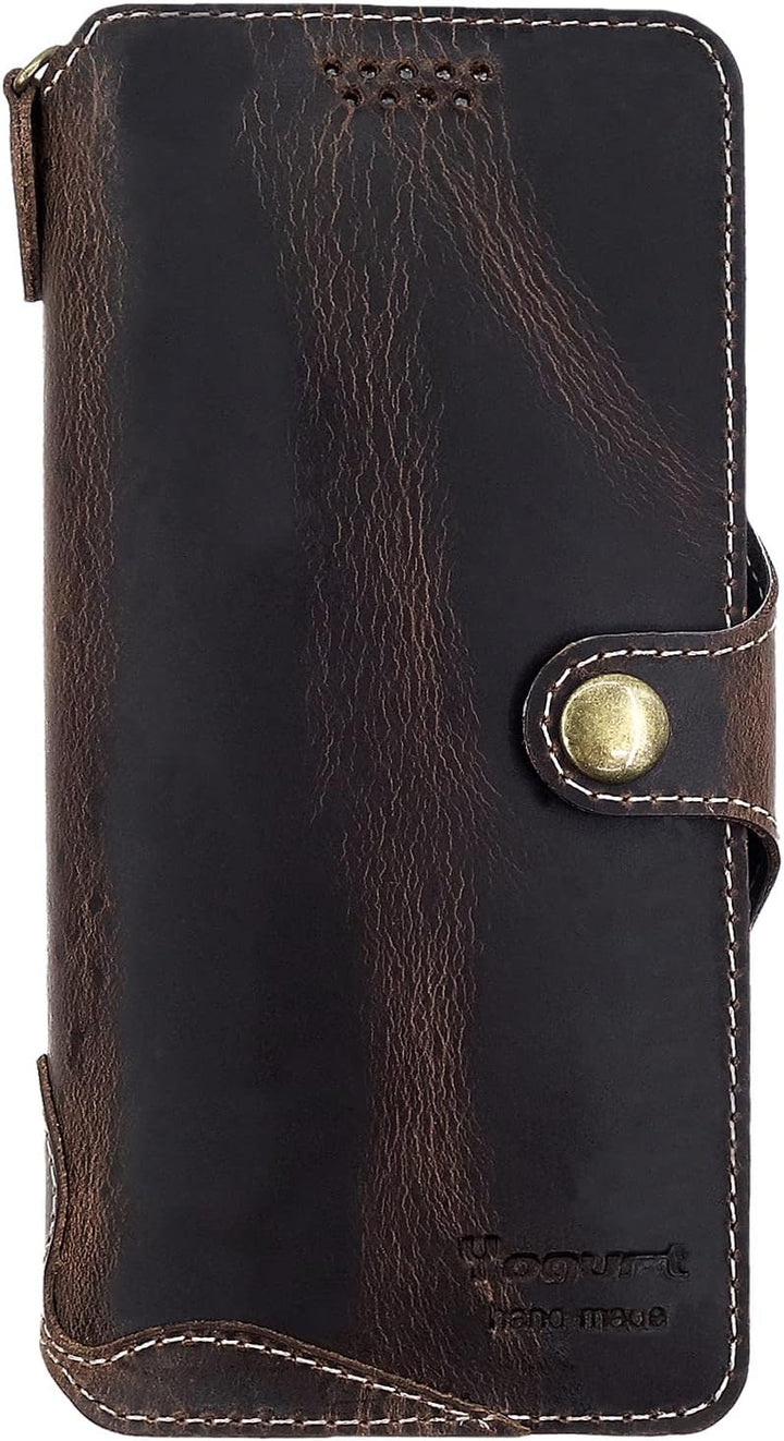 Yogurt Handyhülle für Samsung Galaxy S21 FE 5G, Hülle Echtleder Case Ledertasche Lederhülle für Sams