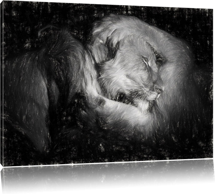 Pixxprint Männer Frauen Löwe kuscheln als Leinwandbild/Grösse: 100x70 cm/Wandbild/Kunstdruck/fertig