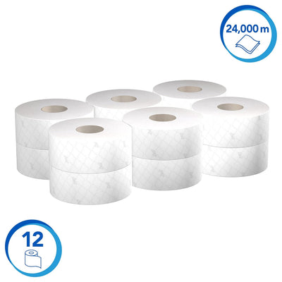 Scott Essential Jumbo Toilettenpapierrollen 8614 – 2-lagiges Toilettenpapier – 12 Rollen mit je 500