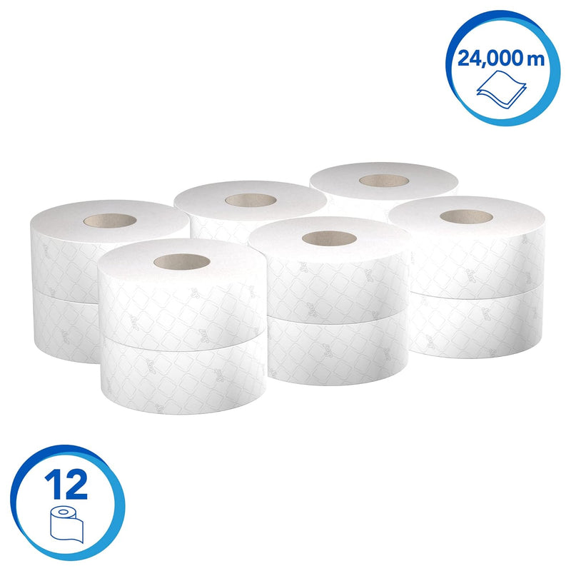 Scott Essential Jumbo Toilettenpapierrollen 8614 – 2-lagiges Toilettenpapier – 12 Rollen mit je 500