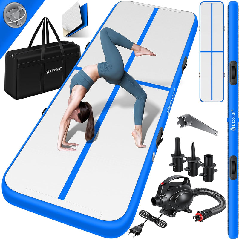 KESSER® Turnmatte Aufblasbar Airtrack Fitness-Matte Gymnastikmatte | inkl. Tragetasche & elektr. Luf