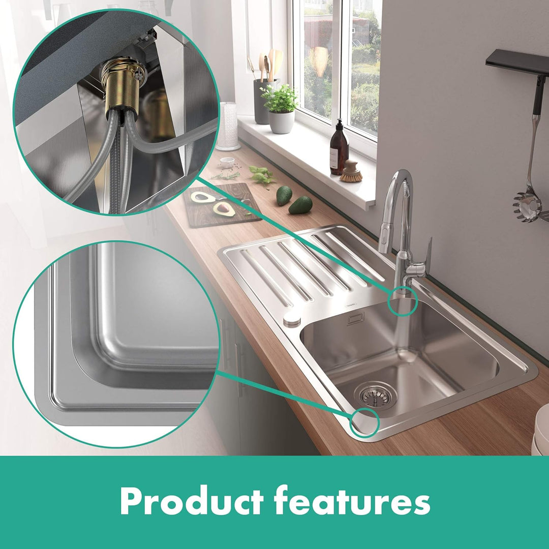 hansgrohe Küchenspüle mit Abtropffläche und vorgebohrten Hahnlöchern (Einbauspüle, 400 x 400 mm) ede