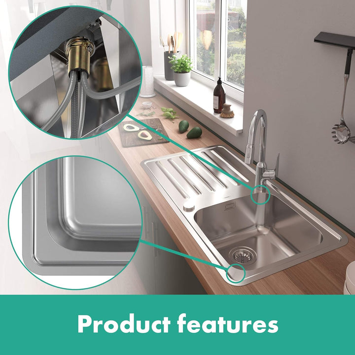 hansgrohe Küchenspüle mit Abtropffläche und vorgebohrten Hahnlöchern (Einbauspüle, 400 x 400 mm) ede