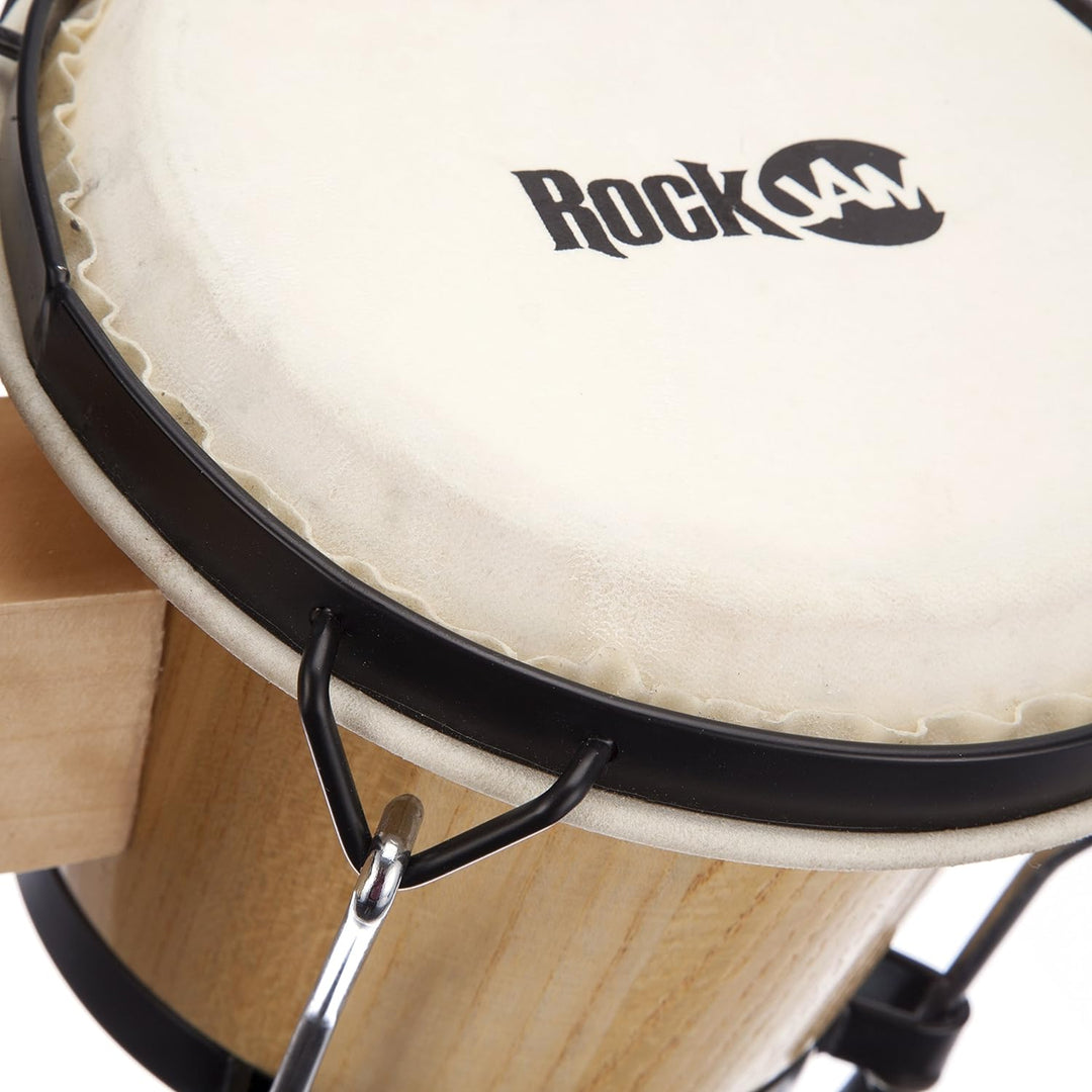 RockJam RJ-100300 7" and 8" Bongo Set with Padded Bag and Tuning Wrench Natural Natural Single, Natu