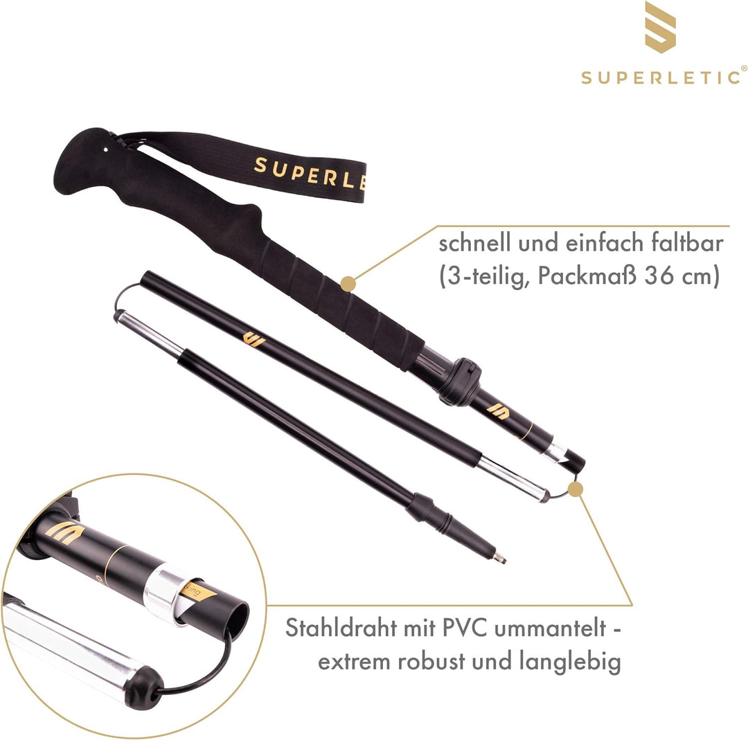 SUPERLETIC Wanderstöcke, Nordic Walking Stöcke Damen & Herren, Leichter Stock, Trekkingstöcke mit Ko