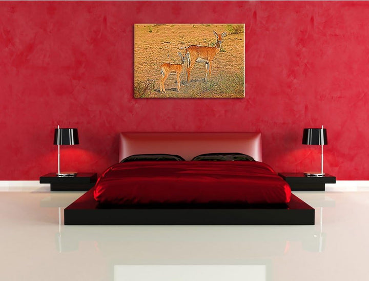 weibliche Indische Gazelle mit Jungtier Deluxe Format: 100x70 cm auf Leinwand, XXL riesige Bilder fe
