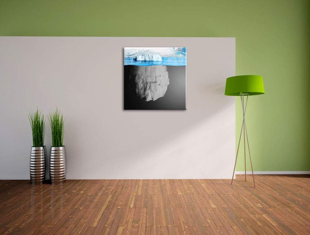 Pixxprint riesiger Eisberg im Wasser Illusion schwarz/weiss, Format: 70x70 auf Leinwand, 70x70