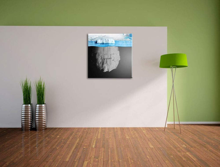 Pixxprint riesiger Eisberg im Wasser Illusion schwarz/weiss, Format: 70x70 auf Leinwand, 70x70