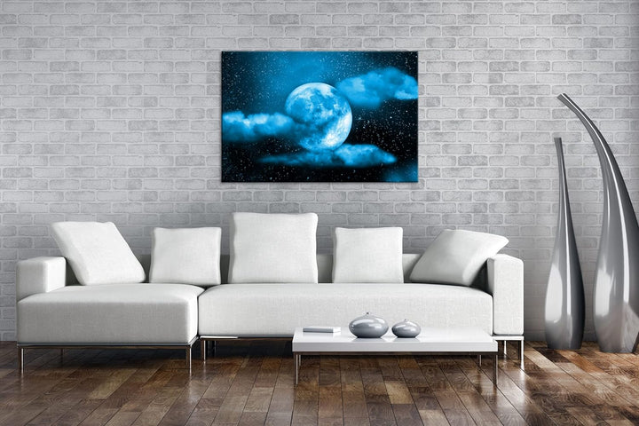 deyoli Mond am bewölkten Nachthimmel Format 80x60 Effekt: Monocrome Blau als Leinwandbild, Motiv fer