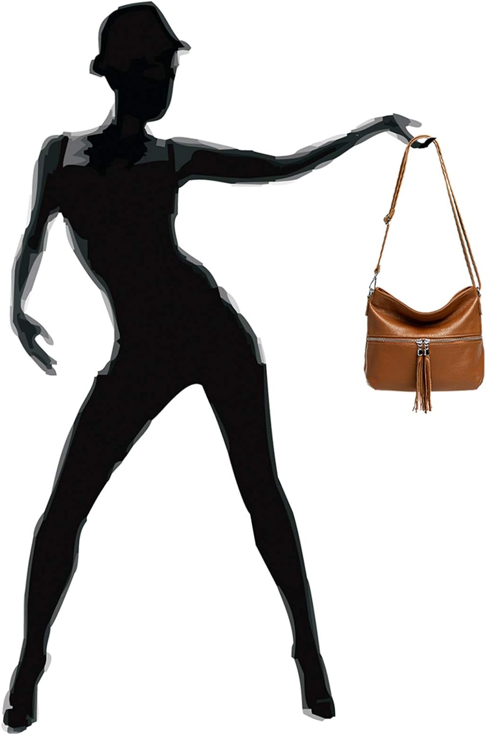 Caspar TL784 klassisch elegante Damen Leder Umhängetasche Einheitsgrösse Cognac, Einheitsgrösse Cogn