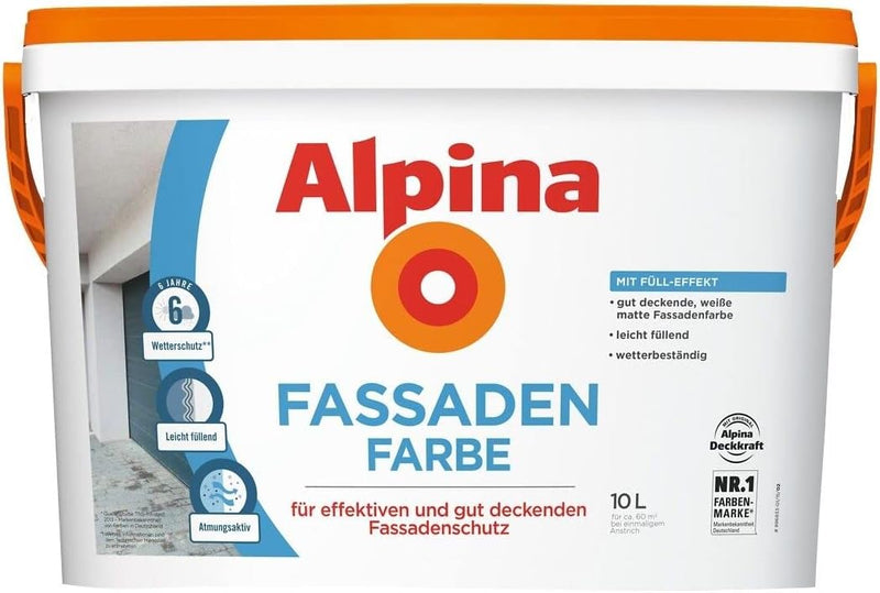 Alpina 10 L Fassaden Farbe weisse matte Fassadenfarbe mit Fülleffekt Wetterschutz