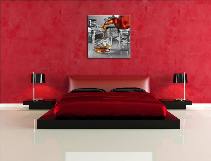 Pixxprint Whiskey im Whiskeyglas als Leinwandbild/Grösse: 70x70 cm/Wandbild/Kunstdruck/fertig bespan