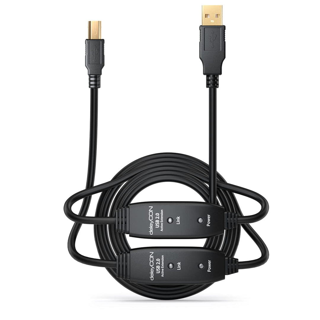 deleyCON 20m Aktives USB Druckerkabel Scannerkabel Datenkabel USB 2.0 A-Stecker zu B-Stecker für Dru