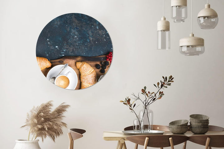 MuchoWow Wandbild Rund Wanddeko Deko Wohnzimmer Bilder 90x90 cm Croissant - Obst - Kaffee - Küche, 9