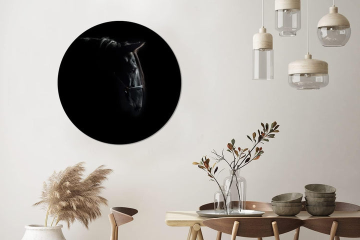 MuchoWow Wandbild Rund Wanddeko Deko Wohnzimmer Bilder 90x90 cm Pferd - Leicht - Schwarz, 90x90 cm