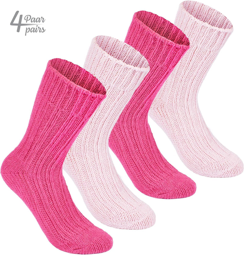 Brubaker 4 Paar Alpaka Socken sehr dick flauschig und warm - reine Alpakawolle 39-42 Pink- und Rosat