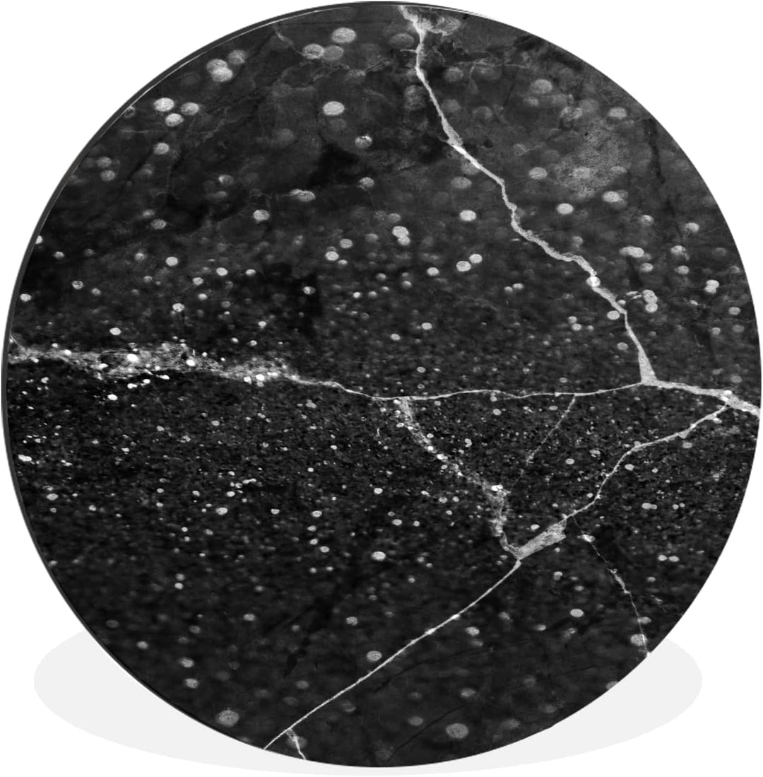 MuchoWow Wandbild Rund Wanddeko Deko Wohnzimmer Bilder 60x60 cm Marmor - Schwarz - Silber, 60x60 cm