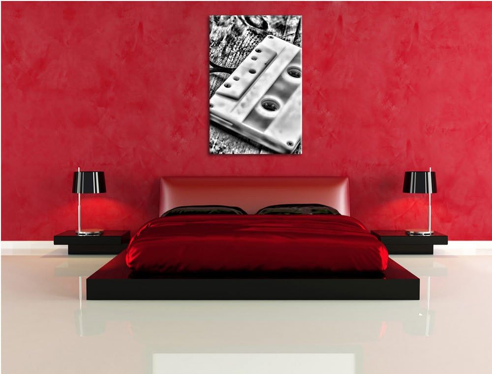 Monocrome, Kasette Retro, Format: 100x70 auf Leinwand, XXL riesige Bilder fertig gerahmt mit Keilrah