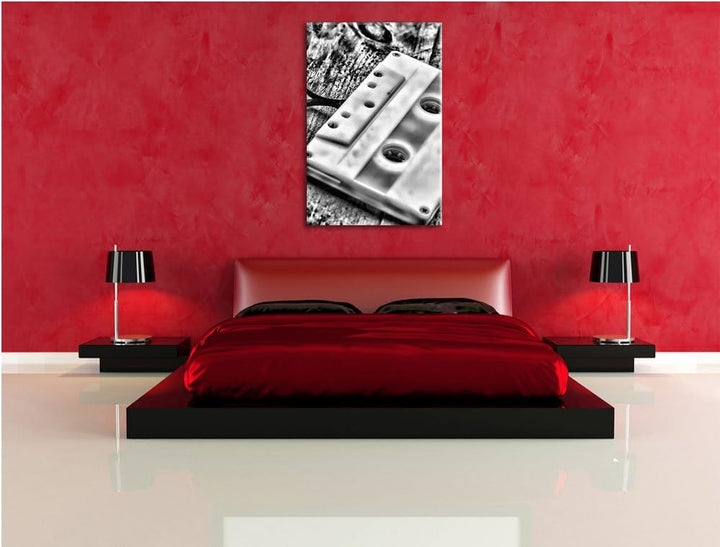 Monocrome, Kasette Retro, Format: 100x70 auf Leinwand, XXL riesige Bilder fertig gerahmt mit Keilrah