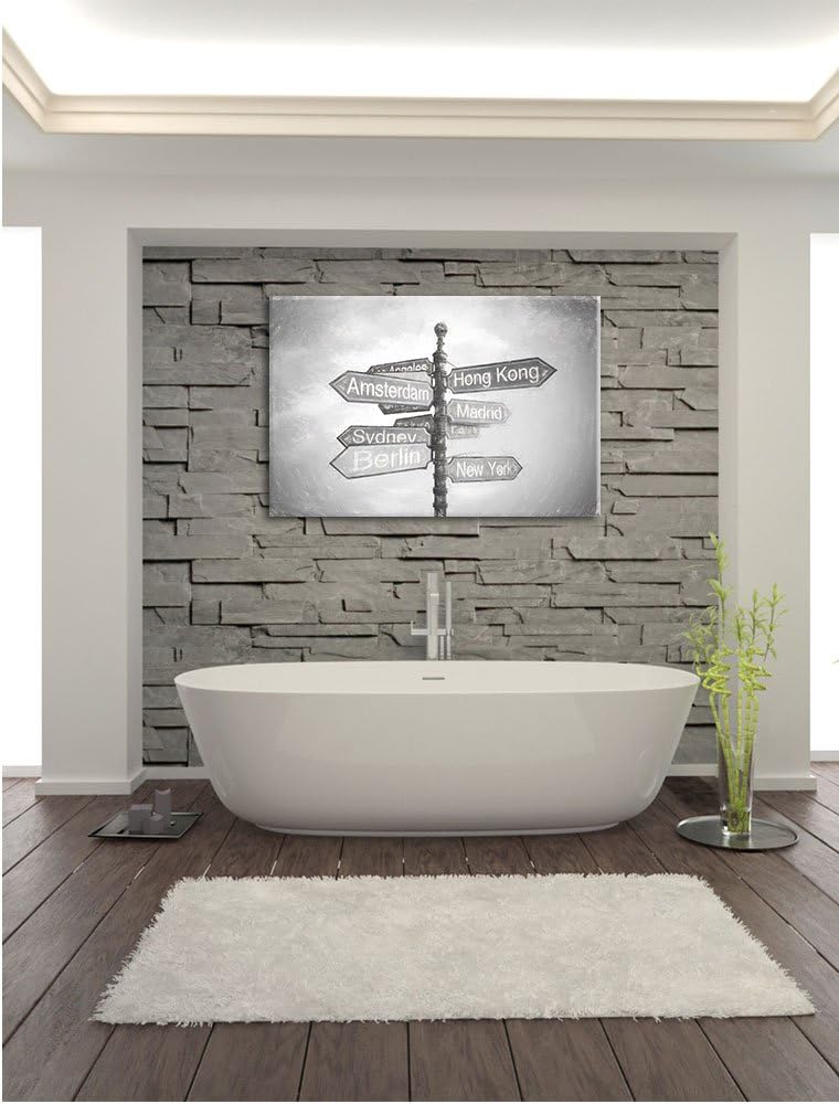 Pixxprint Städte Wegweiser Kunst als Leinwandbild/Grösse: 100x70 cm/Wandbild/Kunstdruck/fertig bespa