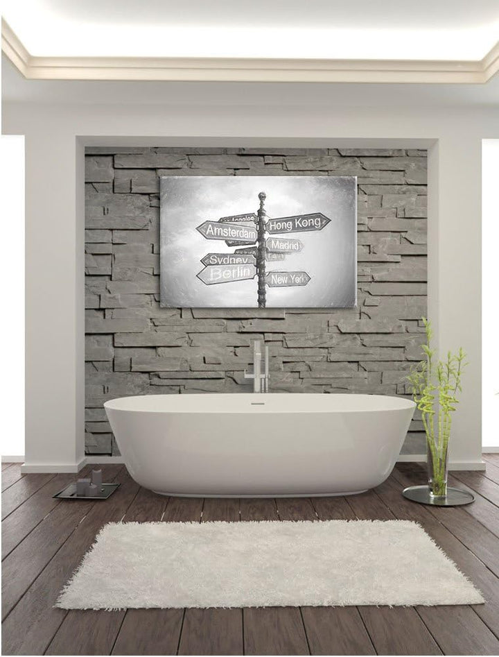 Pixxprint Städte Wegweiser Kunst als Leinwandbild/Grösse: 100x70 cm/Wandbild/Kunstdruck/fertig bespa