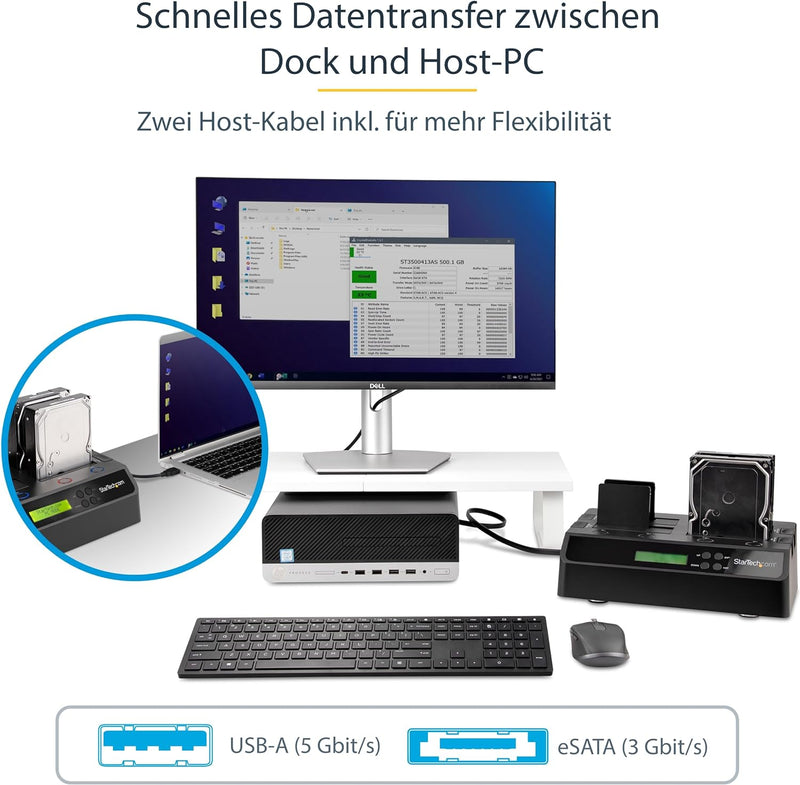 StarTech.com 4-Bay Festplatten Klonstation und Löscher, Selbständiger 1:3 SATA HDD/SSD Kloner/Kopier