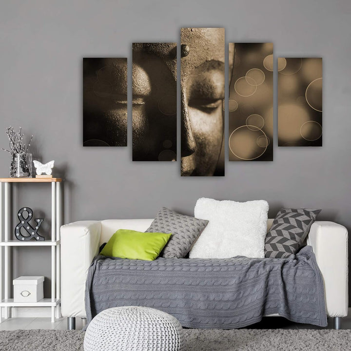 Feeby Wandbild XXL 5 tlg Buddha Deco Panel Bild Abstrakt Zen Meditation Sepia 300x140 cm Deco panel