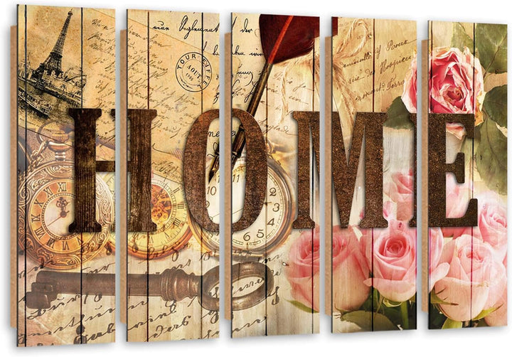 Feeby Wanddeko 5 teile Haus 150x100 cm Bilder modern Rosen Wohnung Wohnzimmer Design Rosa Deko Panee