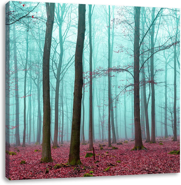 abstrakter Wald, Format: 70x70 auf Leinwand, XXL riesige Bilder fertig gerahmt mit Keilrahmen, Kunst