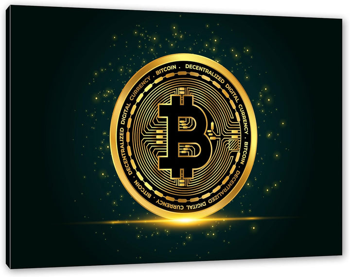 Pixxprint funkelnder Bitcoin BTC als Leinwandbild | Grösse: 120x80 cm | Wandbild | Kunstdruck | fert