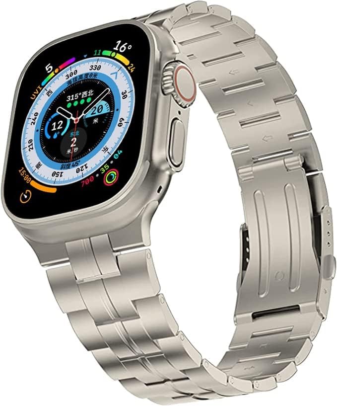 Miimall Titanstahl Armband Kompatibel mit Apple Watch Ultra/Ultra 2 Armband 49mm, Titanstahl Metall