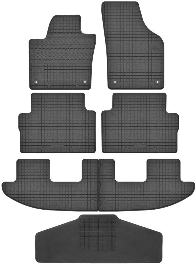 Fussmatten Vorne, Hinten 2 Reihen + Tunnel Matte 7er Set für VW Sharan II 2 ab 2010 7N 7 Sitzer Gumm