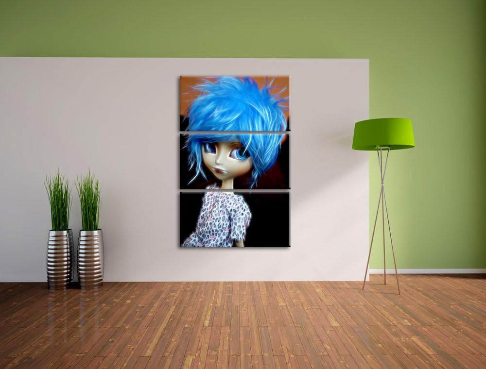 Dark rebellische Pullip-Puppe NewArt 3-Teiler Leinwandbild 120x80 Bild auf Leinwand, XXL riesige Bil