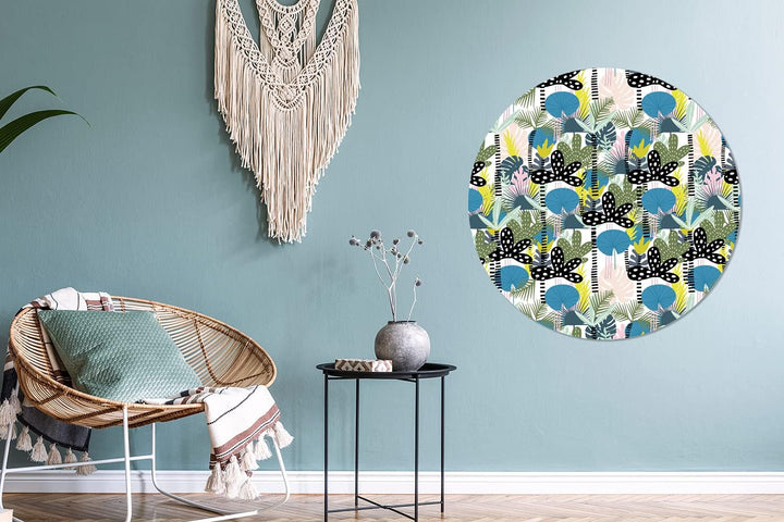 MuchoWow Wandbild Rund Wanddeko Deko Wohnzimmer Bilder 90x90 cm Dschungel - Pflanzen - Abstrakt, 90x