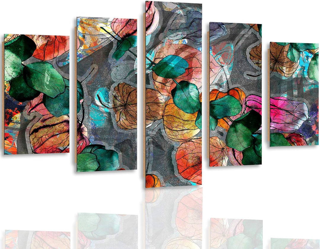 Feeby Wanddeko 5 teile Blätter Bilder modern Design mehrfarbig 150x100 cm Deco panel150x100 cm M, De