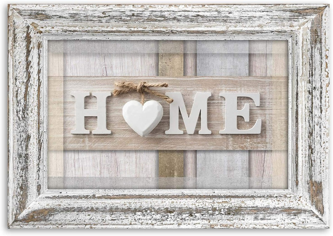 Feeby Vlies Leinwandbild Shabby Chic Rustikale Illusion Herz Holz 120x80 cm Wand Bild Kunstdruck Dek