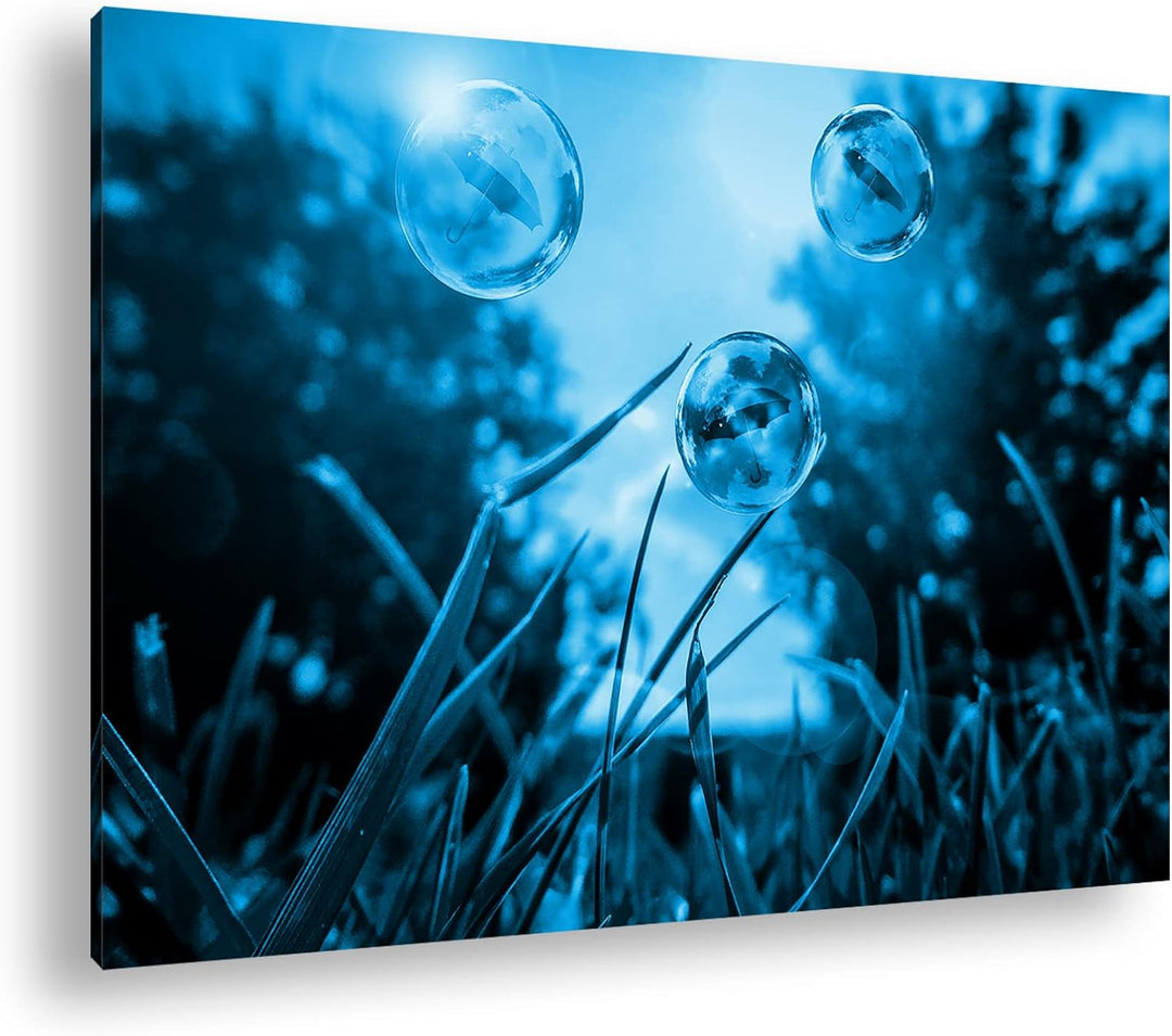deyoli Regenschirme in Seifenblasen Format 80x60 Effekt: Monocrome Blau als Leinwandbild, Motiv fert